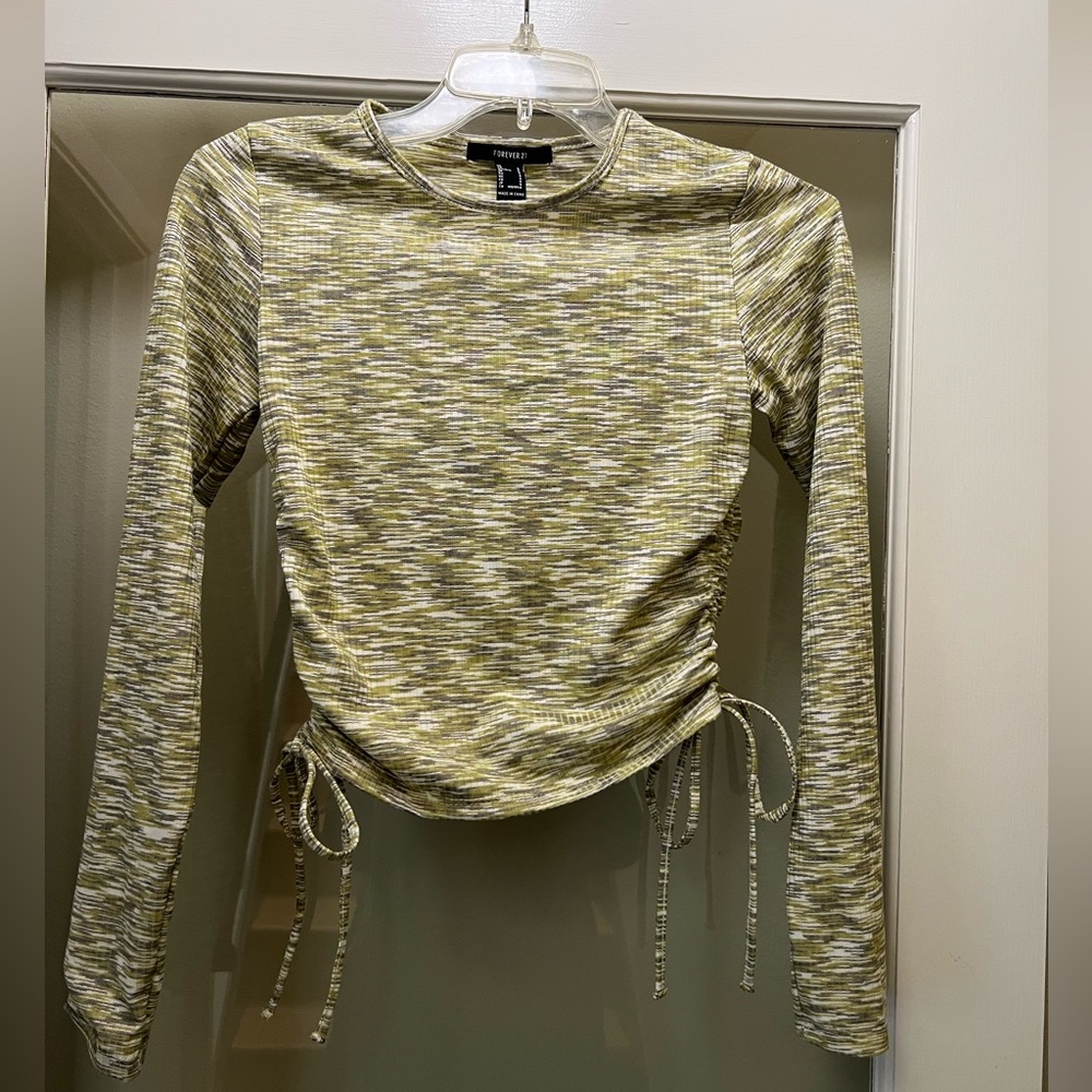 Forever 21 Second Skin Mesh Ruched Green Top